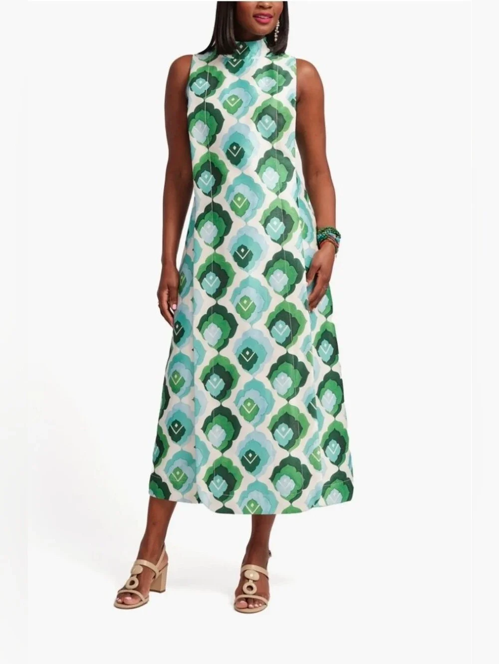 Frances Valentine Green Geo-Print Maxi Dress - Size 12 - Picture 4 of 16
